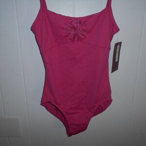Mirella Pink Leotard with Flower Ribbon-  Small Adult-NWTag